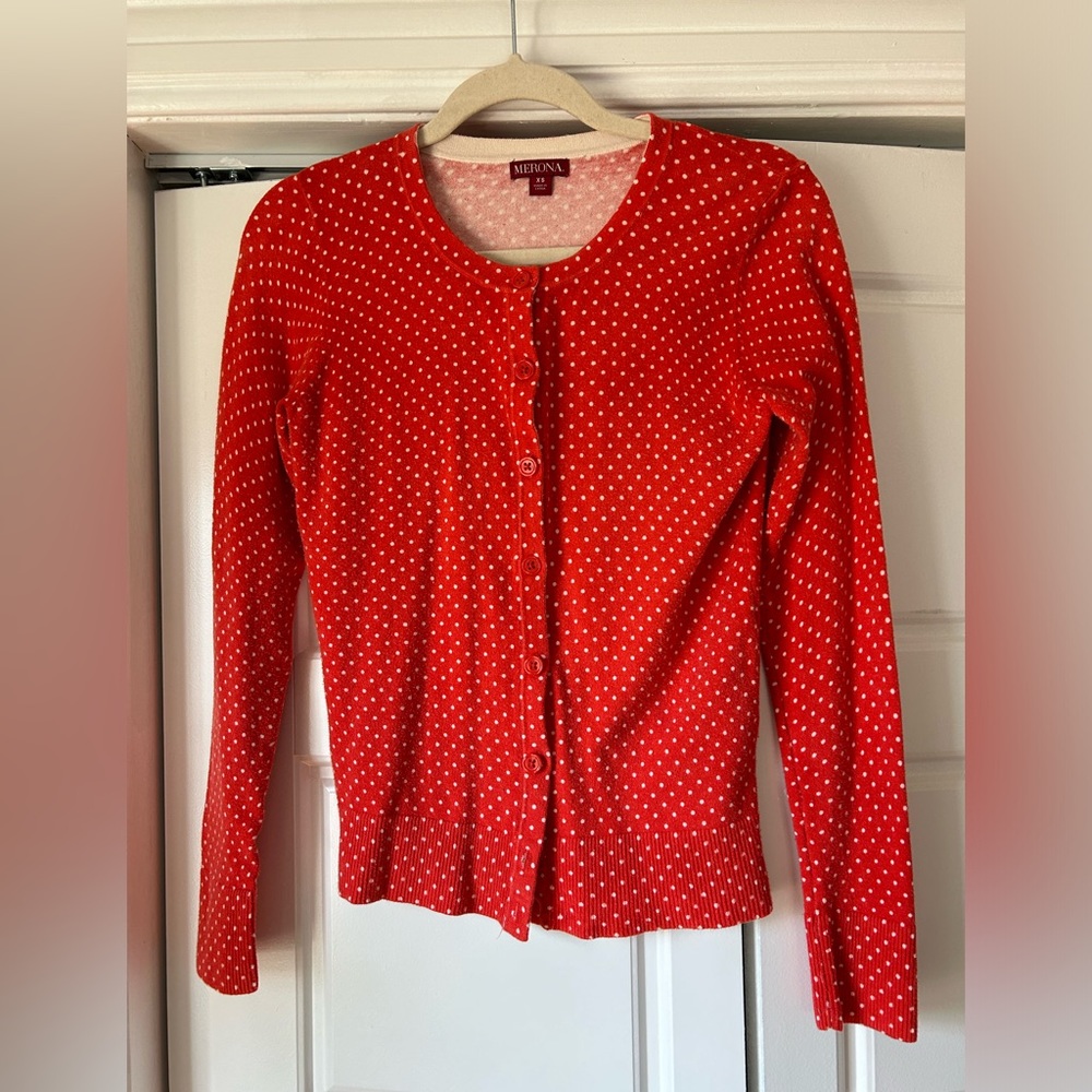 Reddish Orange Merona Polka Dotted Cardigan Size XS - Picture 4 of 7